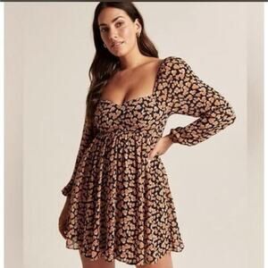 Abercrombie & Fitch BabyDoll Mini Dress XSP Sweetheart Cottagecore Dark Floral